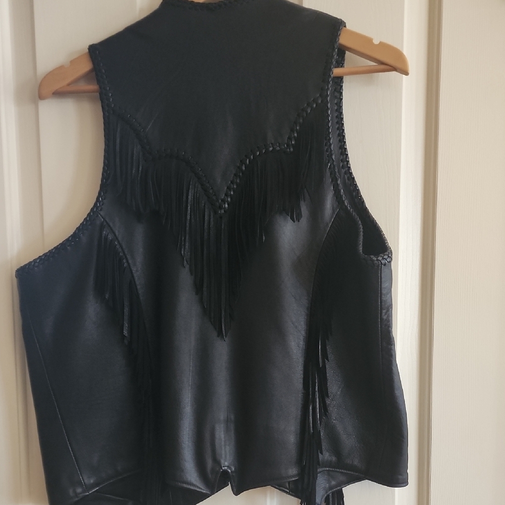 Black Leather Vest with Blue Embroidery - Picture 2 of 6